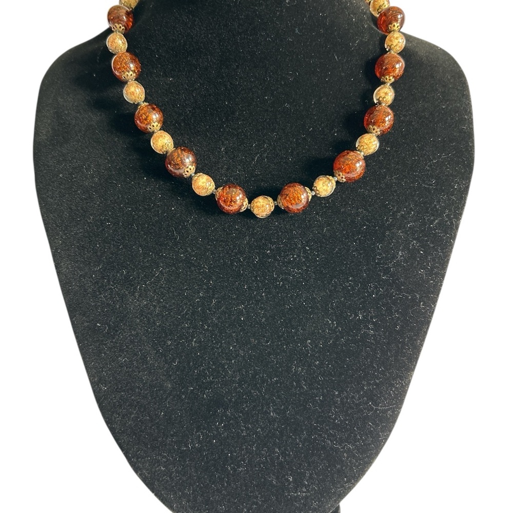 Vintage Italian Murano Elegant Brown and Gold Beaded Necklace